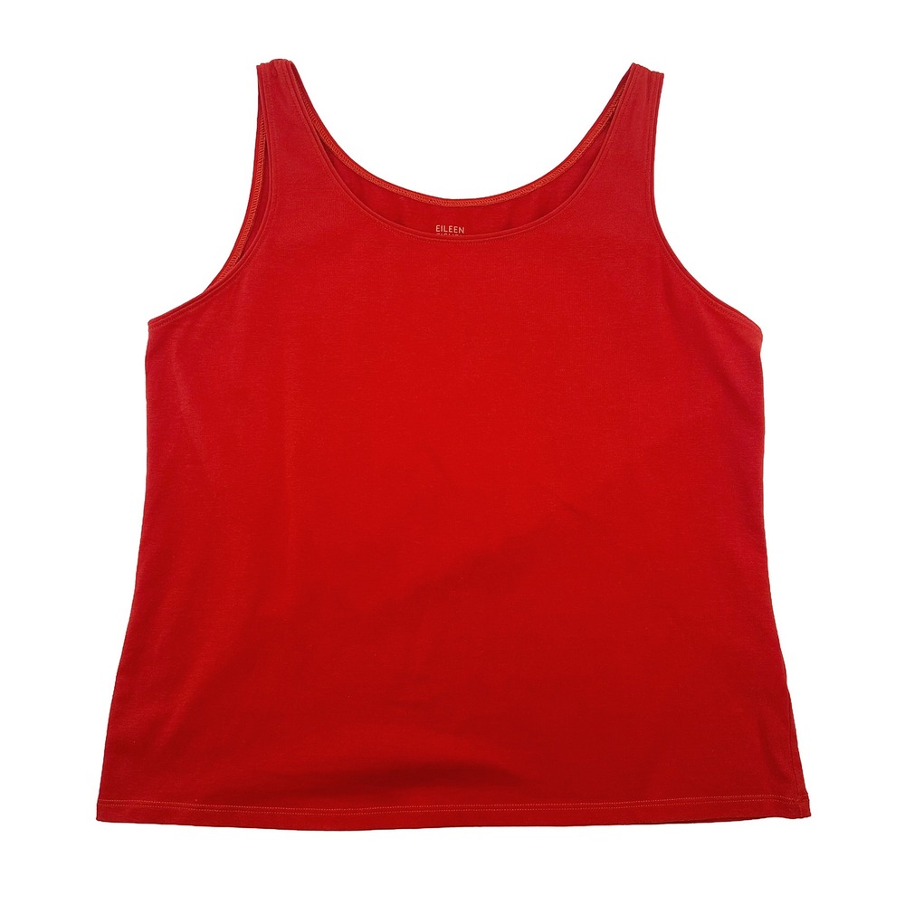 EILEEN FISHER‎ Organic Cotton Stretch Jersey Tank • Large • blood-orange red